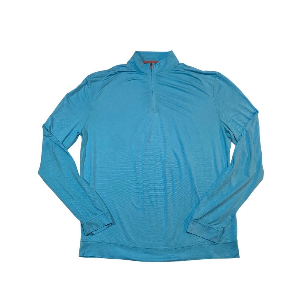 Johnnie-O Mens Large Blue Striped Performance 1/4 Zip Pullover Golf Shirt L